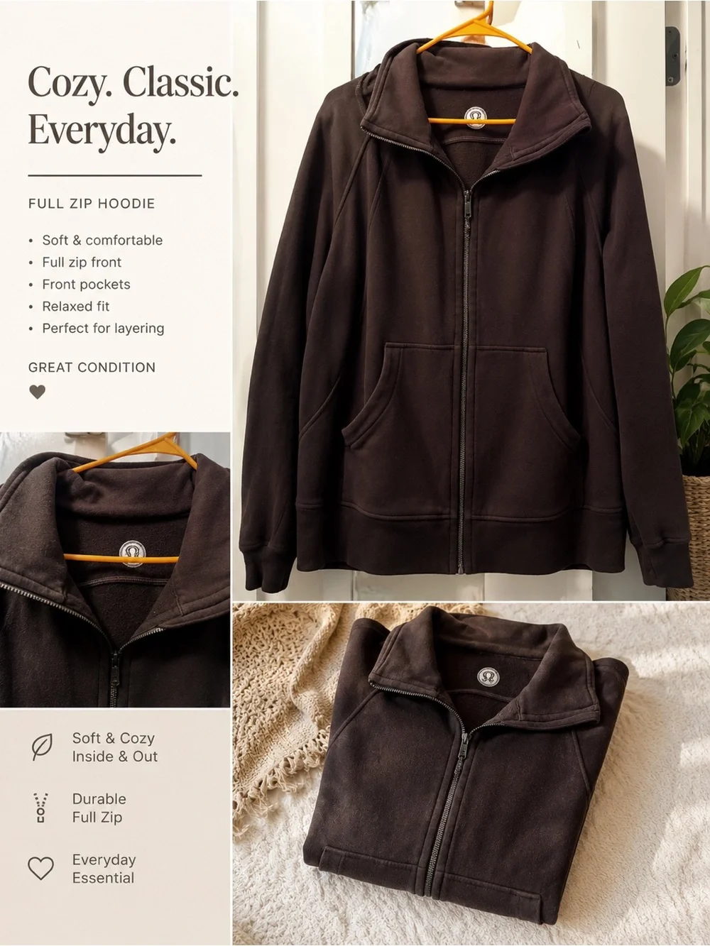 Women’s Full-Zip Hoodie Jacket - Brown